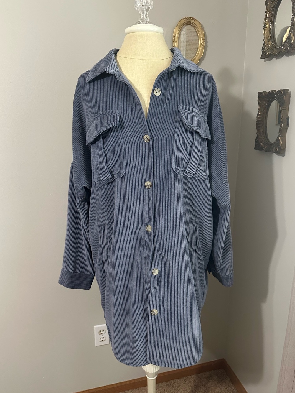 Ashley By 26 International Blue Corduroy Utility Button-Up Jacket
